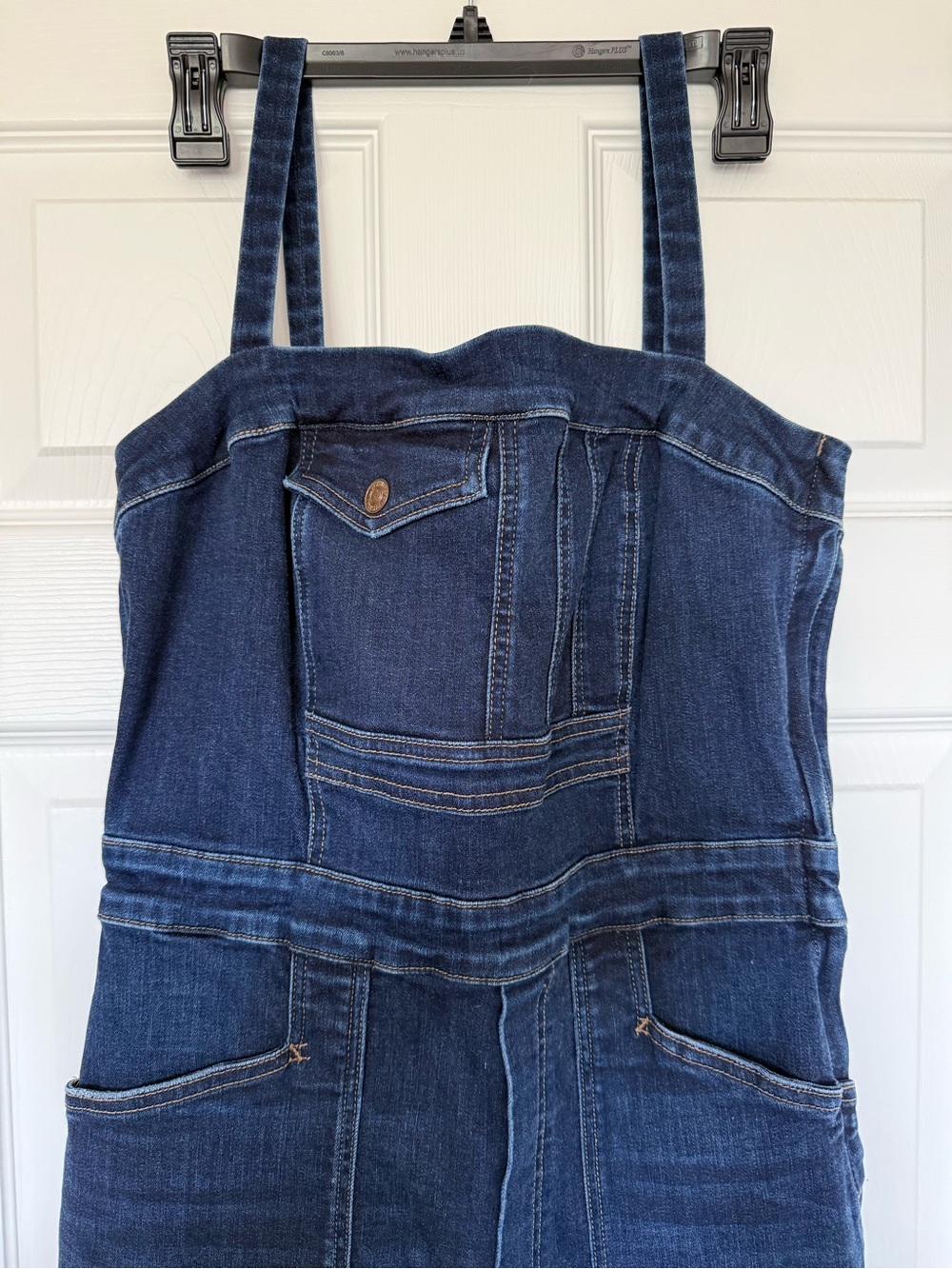 MOTHER Square Neck Denim Jumpsuit Overalls 30